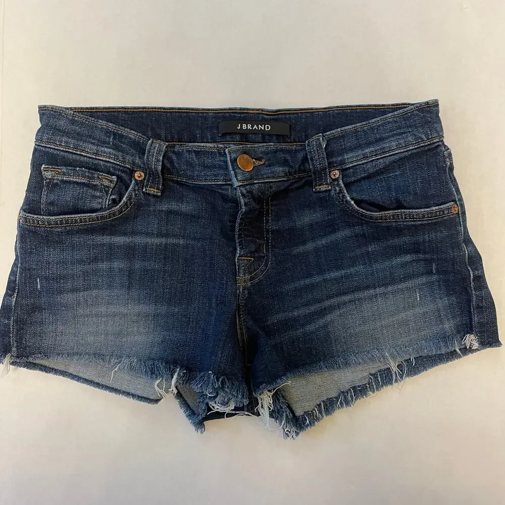 J Brand Cut Off Denim Shorts 26 Tribute Jean Wash Dark Rinse Fray Raw Hem